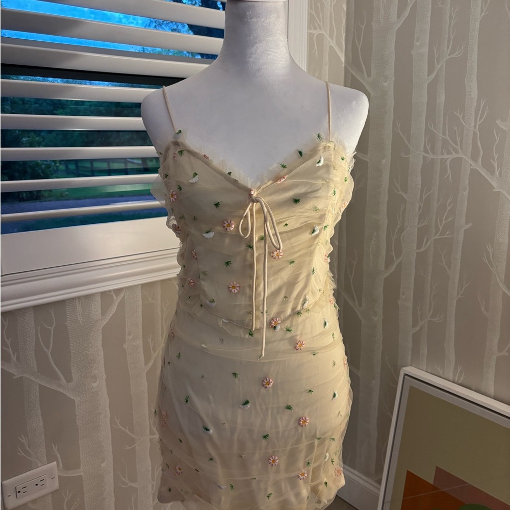 Le Lis Cream Floral Embroidered Dress